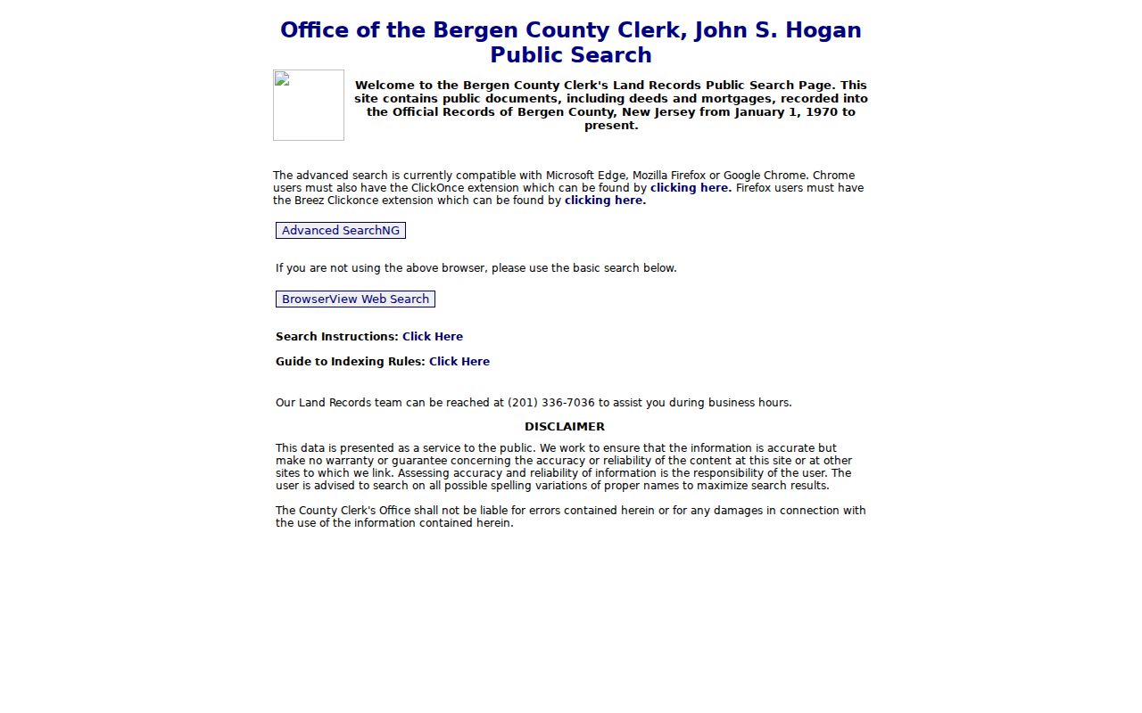 Fort Lee street directory Bergen County Land Records Search options